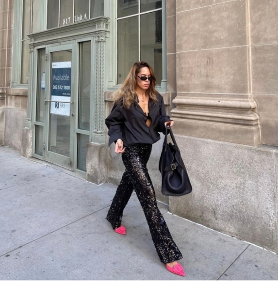 Zara Flared Sequin Pants Size XS - Picture 3 of 9